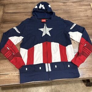 Marvel Captain America Hoodie Adult Small Blue Red Mask Costume Cosplay Zip Up